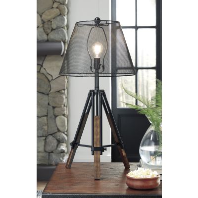 Leolyn Black & Brown Metal Wood Table Lamp