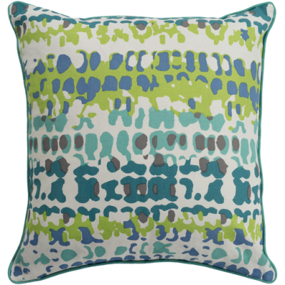 20" x 20" Teal, Mint & Lime Cotton Pillow