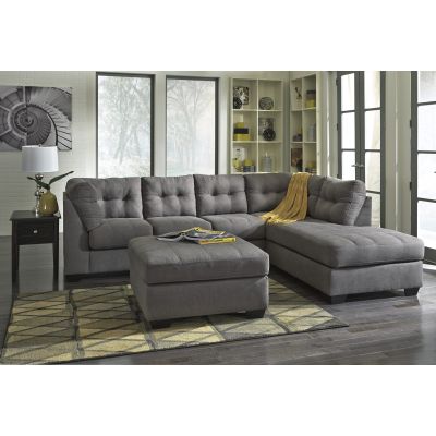 3 Piece Charcoal Left Facing Sofa, Right Facing Chaise, and Accent Ottoman