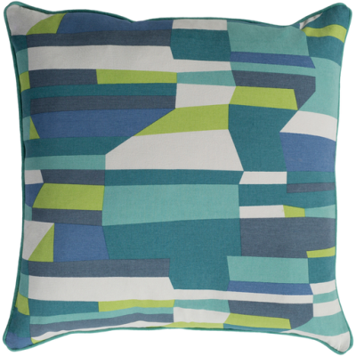 20" x 20" Teal, Lime & Khaki Cotton Pillow