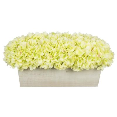 Green Hydrangea in White Washed Wooden Vase