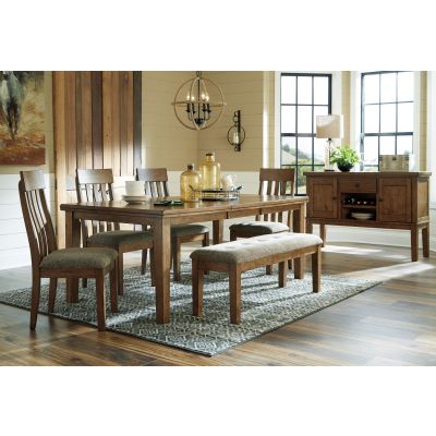 Flaybern 6 Piece Light Brown Dining Table and Side Chairs Plus Bench Set