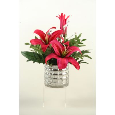 Plum Lilies in Antique Silver Glass Vase