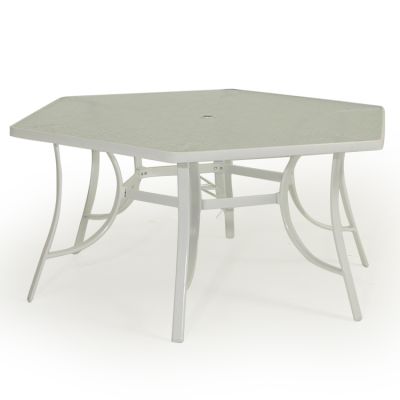 Caysal Teal Hexagon Dining Table with Six Chairs