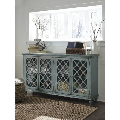 Mirimyn Antique Teal 4 Door Accent Cabinet