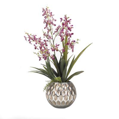 Purple Dendrobium in Glass Bowl