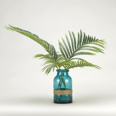 Cycas Palm Blue Glass Vase