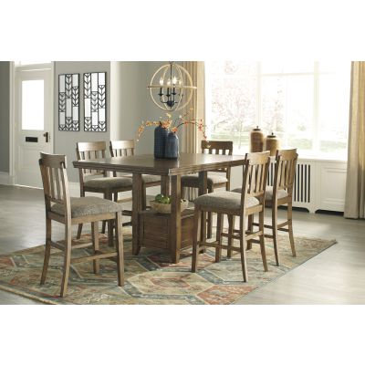 Flaybern 7 Piece Light Brown Counter Height Table And Stool Set