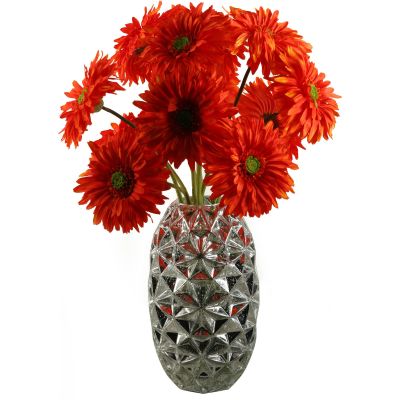 Orange Daisies in Silver Vase