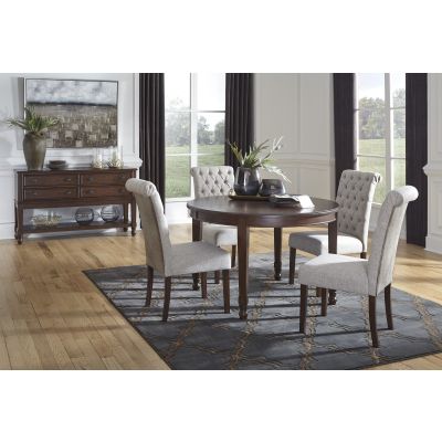 Adinton 5 Piece Warm Brown Dining Table and Upholstered Side Chair Set