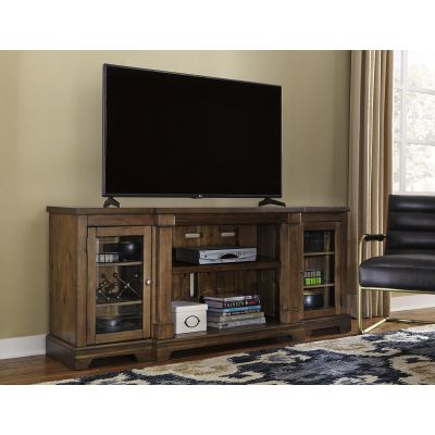 Flynnter Medium Brown 75" TV Stand with Fireplace Option