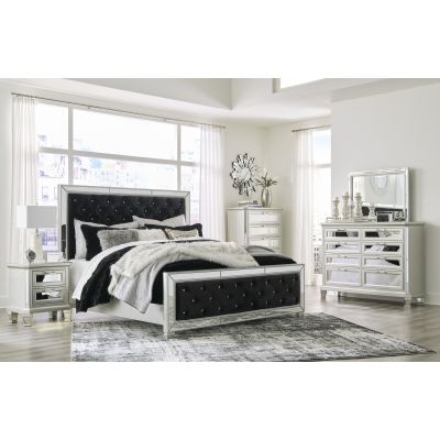 Lindenfield 7 Piece King Black Upholstered Panel Bedroom