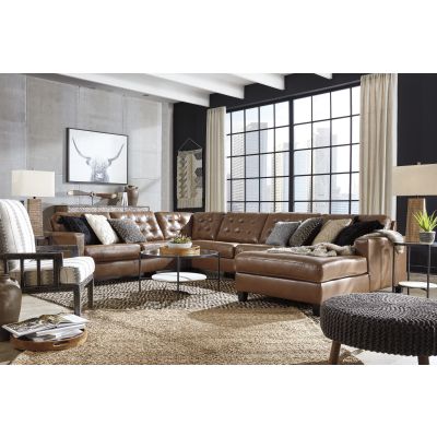 Baskove 4 Piece Auburn Right Facing Chaise, Wedge, Armless Loveseat, and Left Facing Loveseat