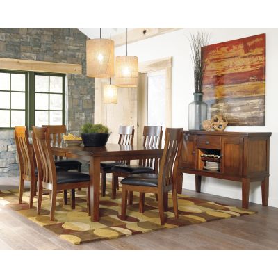 Ralene 8 Piece Medium Brown Dining Table and Side Chair Set Plus Server