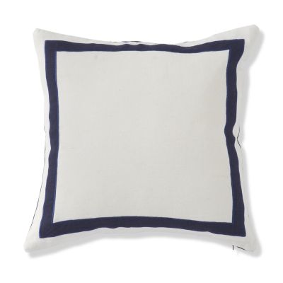 20 Inch Square Natural Italian Linen Pillow w/Navy Border