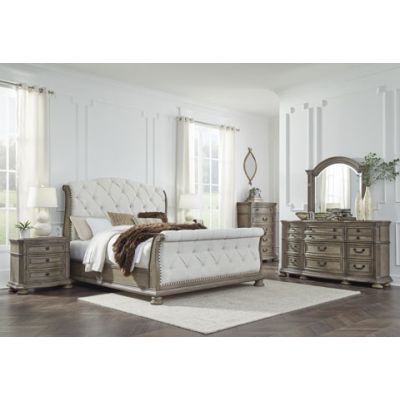 Ardenfield Queen UPH Sleigh Bedroom Light Brown