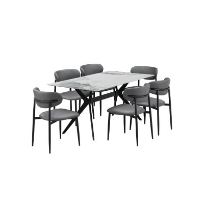 Chanel Sintered Stone 7 Piece 36X63 Dining Room with 6 Charcoal Chairs