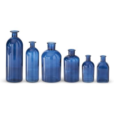 Set of 6 Blue Glass Bottles
