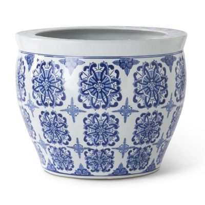 12.75 Inch Blue & White Chinoiserie Pot