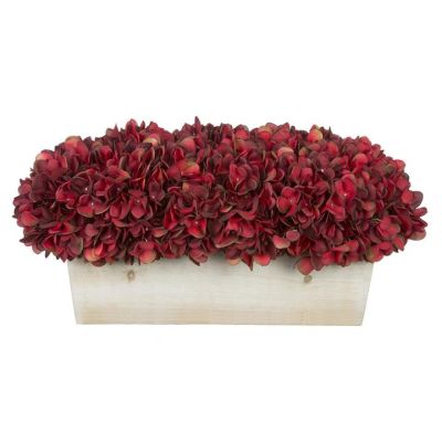 Burgundy Hydrangea in White Washed Wooden Vase