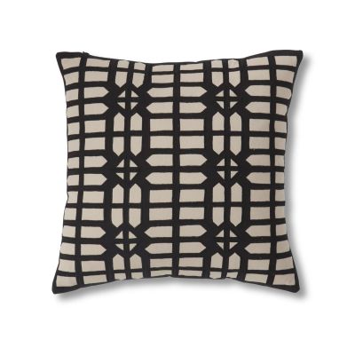 18 Inch Natural Cotton Twill & Black Geometric Pillow