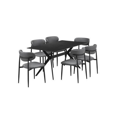 Charcoal Sintered Stone 7 Piece 36X63 Dining Room with 6 Charcoal Chairs
