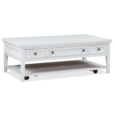 Heron Cove White Rectangular Cocktail Table with Casters