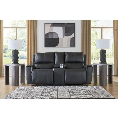 Danemere Black Double Reclining Loveseat with Console