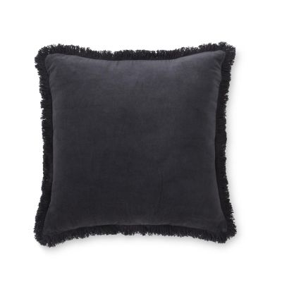 20 Inch Square Soft Dark Gray Cotton Pillow w/Fringe