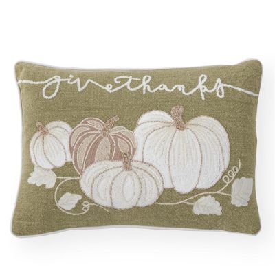 14 Inch Sage Green Embroidered Pumpkin Lumbar Pillow