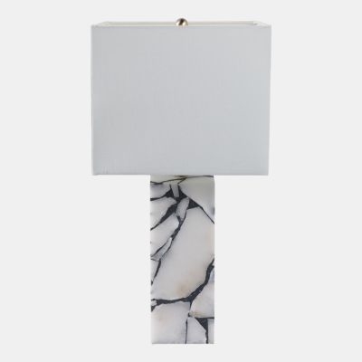 51374#24x12" Alabaster Pieces Table Lamp, White