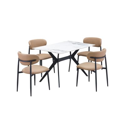 Chanel Sintered Stone 5 Piece 32X48 Dining Room with 4 Toffee Chairs