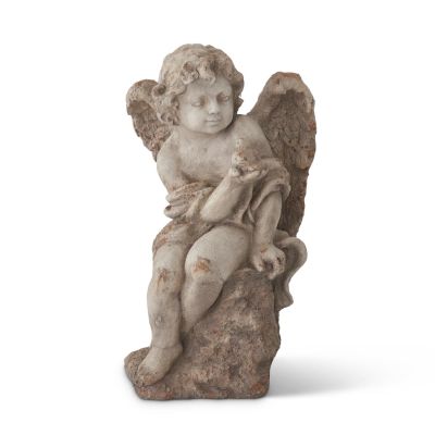 21.5 Inch Weathered Angel Holding Bird Statue