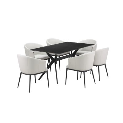 Charcoal Sintered Stone 7 36X63 Piece Dining Room with 6 Pearl Chairs
