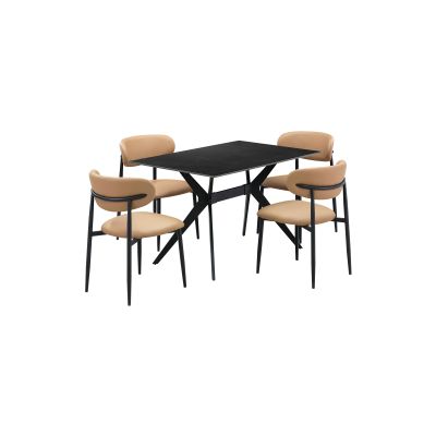 Charcoal Sintered Stone 5 Piece 32X48 Dining Room with 4 Toffee Chairs
