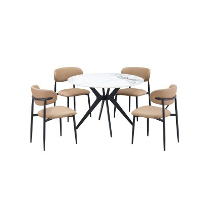 Chanel Stone 5 Piece 45" Round Dining Room with 4 Toffee Chairs