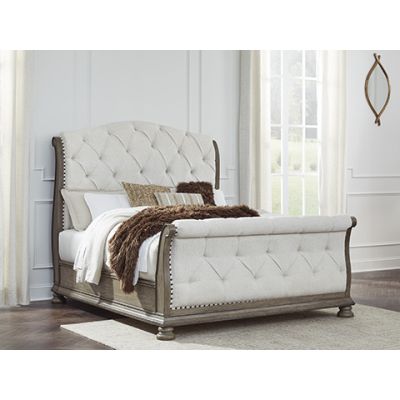 Ardenfield Queen UPH Sleigh Bed Light Brown