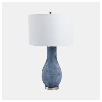 51343#29x17" Frosted Glass Teardrop Table Lamp, Dark Blu