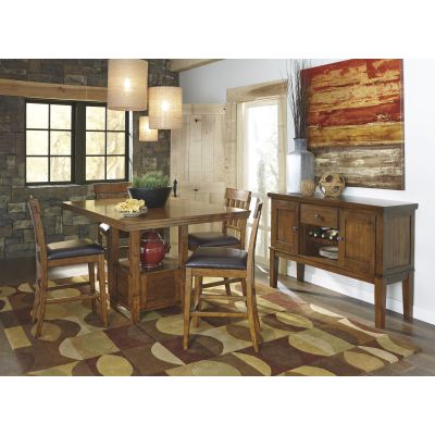 Ralene 6 Piece Medium Brown Counter Height Table and Stool Set Plus Server