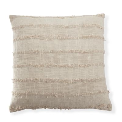 20 Inch Cream Cotton Fringe Stripe Throw Pillow w/Microfiber Filler