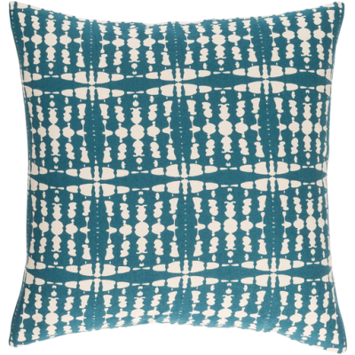 18" x 18" Teal & Cream Cotton Pillow