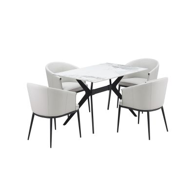 Chanel Sintered Stone 5 Piece 32X48 Dining Room with 4 Pearl Chairs
