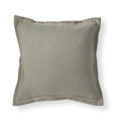 20 Inch Light Sage Herringbone Jute Border Square Pillow w/Microfiber F