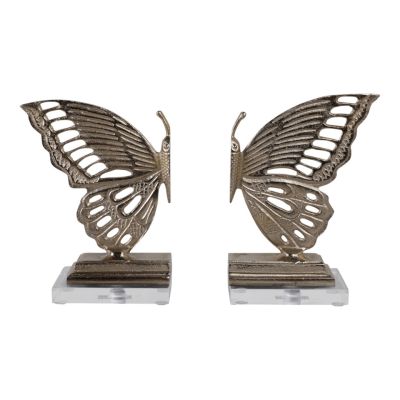 EV22288#S/2 13" Clarke Butterfly Bookends, Gold