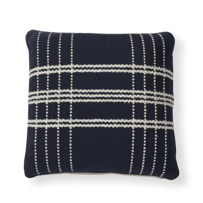 20 Inch Navy Blue & Cream Thin Striped Cotton Pillow