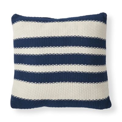 20 Inch Cotton Knit Blue & Cream Striped Pillow