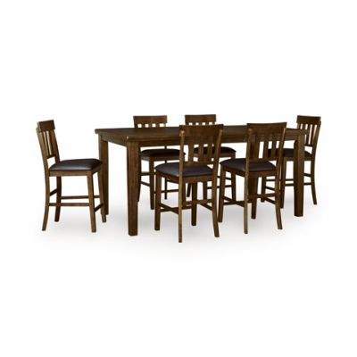 Ralene 7 Piece Medium Brown Counter Height Butterfly Table and Stool Set