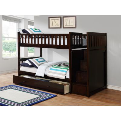 Twin Twin  Espresso Bunk Bed with Ladder Chest Bedroom