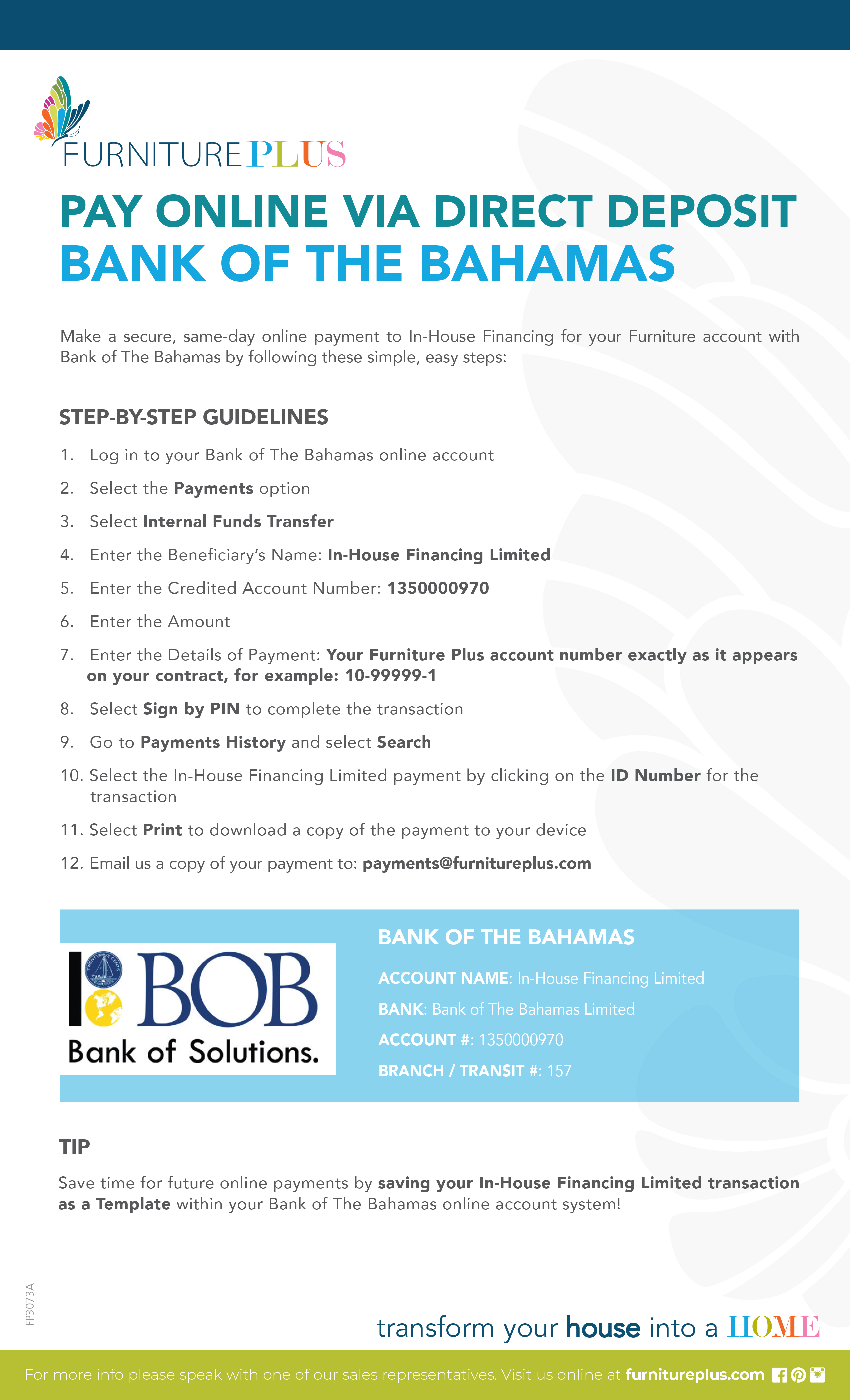 Furniture Plus Online Payment Instructions Bank of The Bahamas