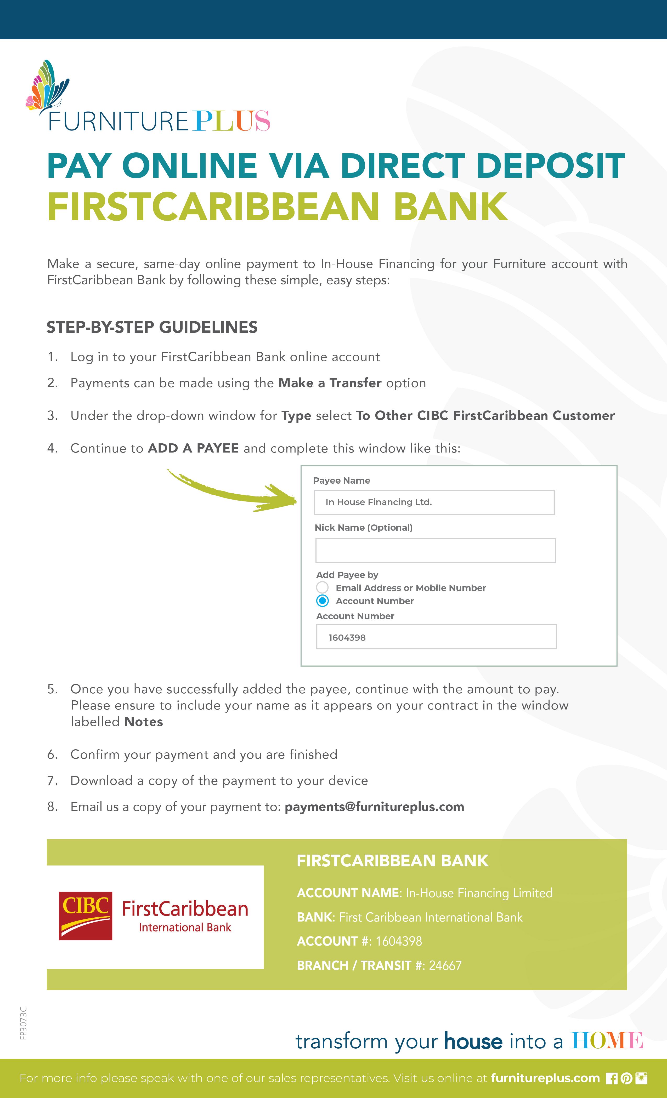 Furniture Plus Online Payment Instructions FirstCaribbean Bank